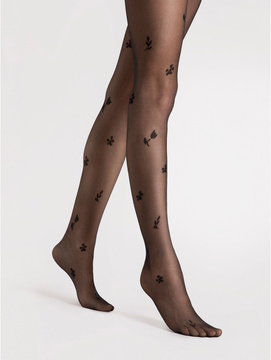 Rajstopy w kwiatuszki Fiore PETAL - 20 DEN czarne