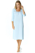 Damska koszula nocna Melisa rękaw 3/4 haft 3942  niebieski - Mewa