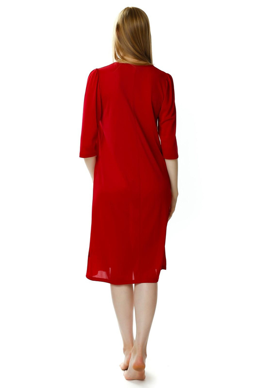 Damska koszula nocna Melisa rękaw 3/4 haft 3942 burgundowy - Mewa