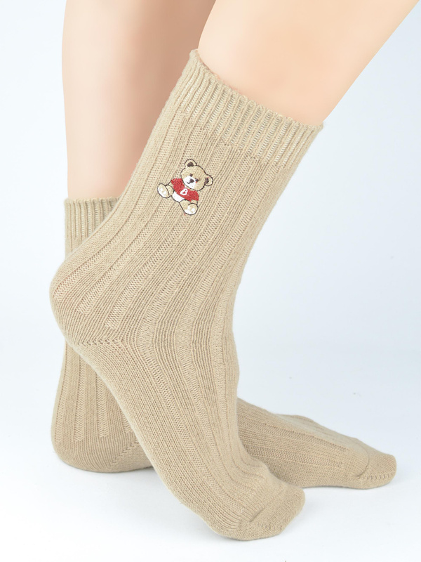 Ciepłe skarpety z prawdziwą wełną miś SW025 beż- Noviti