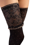 Czarno złote ozdobne pończochy samonośne Fiore NOTTE 40 DEN