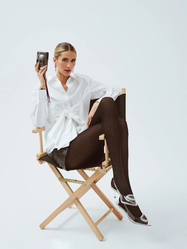 Grube rajstopy w geometryczny wzór Gabriella Celest