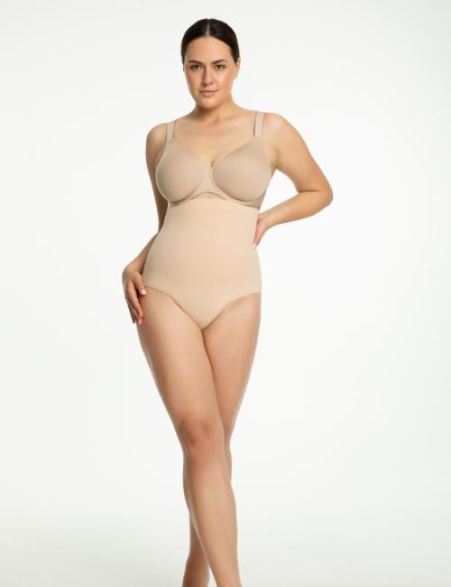 SEAMLESS HIGH-WAIST PANTY 441 -figi wyszczuplające wysoka talia BEZSZWOWE beż