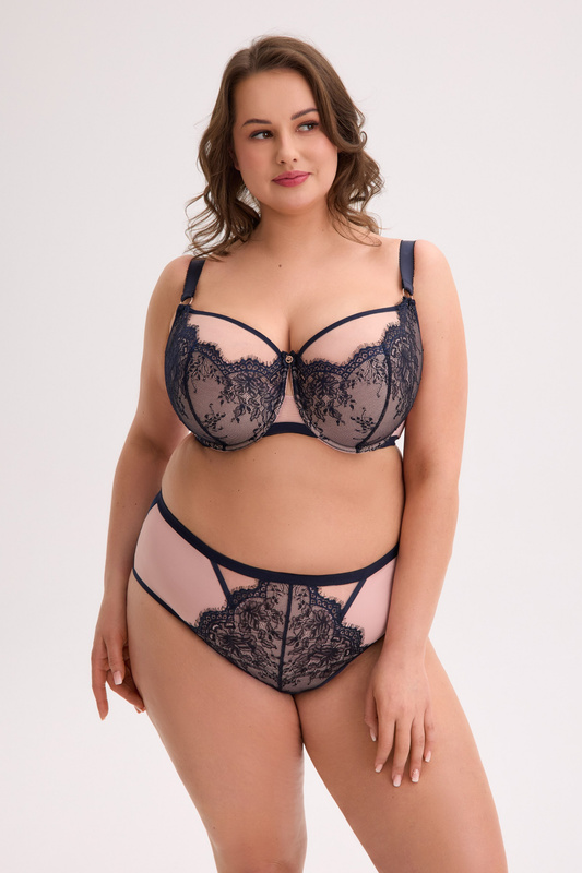 Gustowny biustonosz półusztywniany na duże biusty Aina Maxi granat-róż 1273 - Gaia