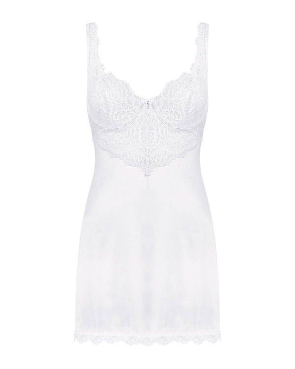 Biała koszulka nocna z koronkowym dekoltem Obsessive Amor Blanco