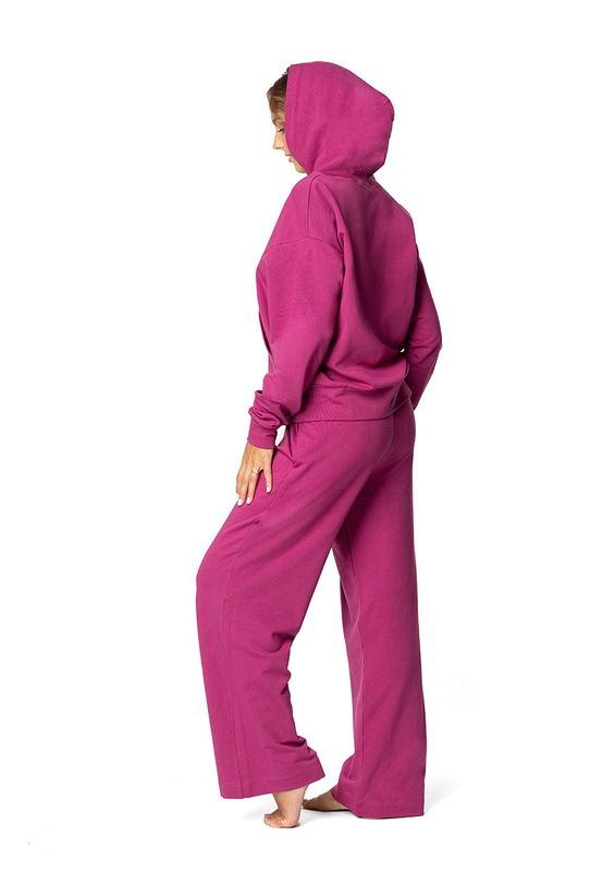 Komplet sportowy bluza z kapturem i "kangurką" oraz szerokie spodnie Dk-k-b8 - bordo bawełna - Dkaren