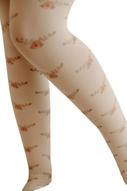 Świąteczne rajstopy dziewczęce Fiore RUDOLF 40 DEN gardenia