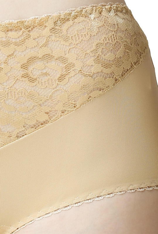 Figi damskie Liza wysoki stan z koronką kol. beżowy - Mewa