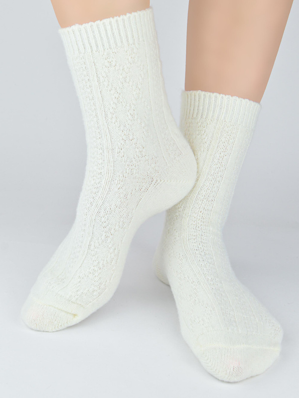 Słodkie skarpety damskie romby, ala sweterek z prawdziwą wełną SB135 ecru - Noviti