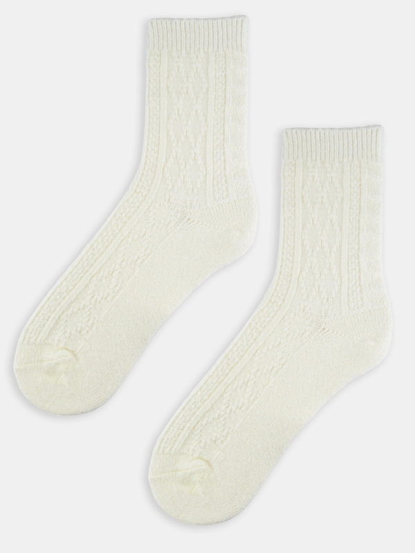 Słodkie skarpety damskie romby, ala sweterek z prawdziwą wełną SB135 ecru - Noviti