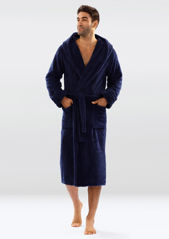 Puchaty szlafrok/ podomka męska z kapturem 130 czerwony- Dkaren