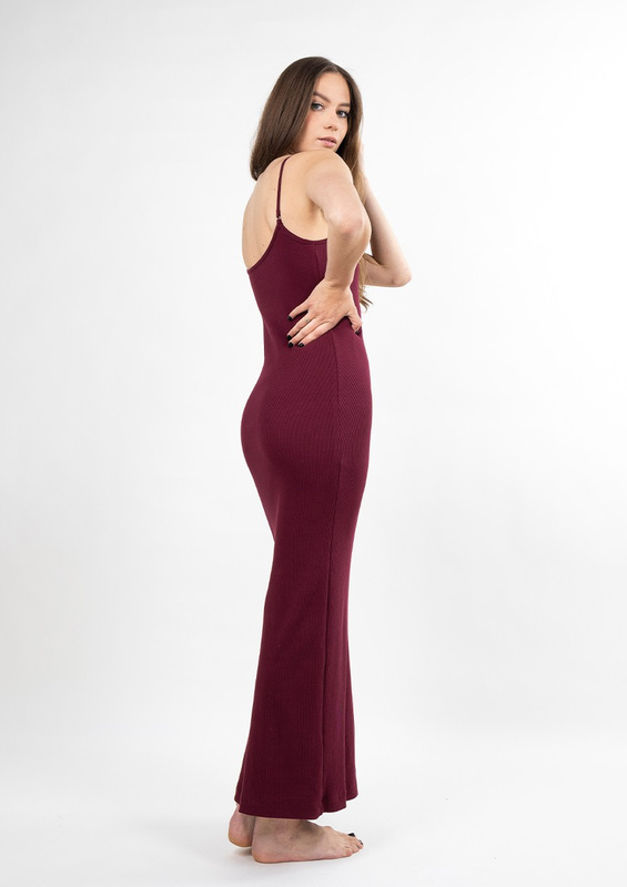 Dopasowana sukienka DK-K-P7 - bordo bawełna prążki - Dkaren