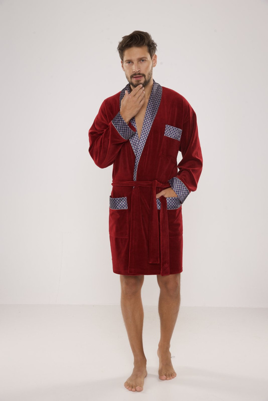 Welurowy, elegancki szlafrok męski De Lafense - 772 z satynowym wykończeniem