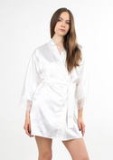 Uroczy Szlafrok/Podomka Mara - satyna biały - Dkaren