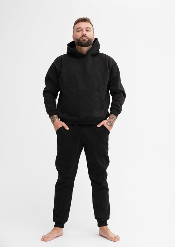 Wygodny dres męski Dk-k-b14 czarny  bawełna gruba - Dkaren