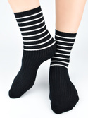 Skarpety damskie z wełną w paski SB140 czarne - Noviti
