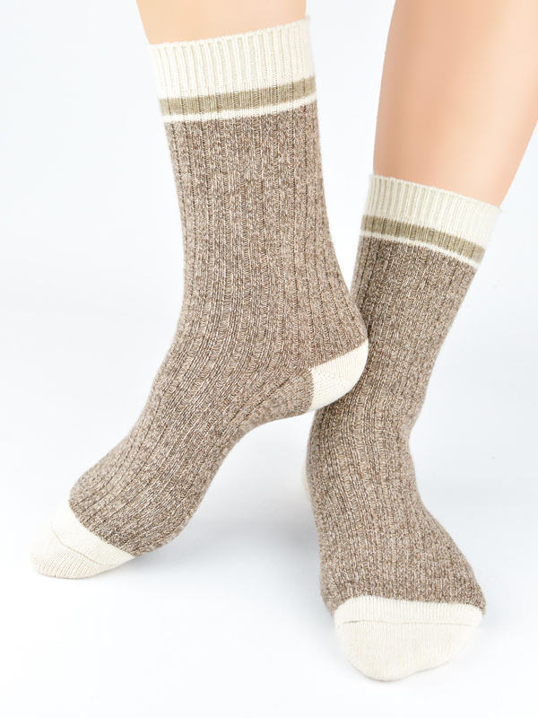 Długie skarpety z prawdziwą wełną SW030 beż - Noviti