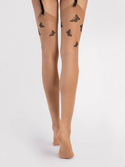 Beżowe pończochy do paska ze wzorkiem motyla Fiore FARFALLE nude