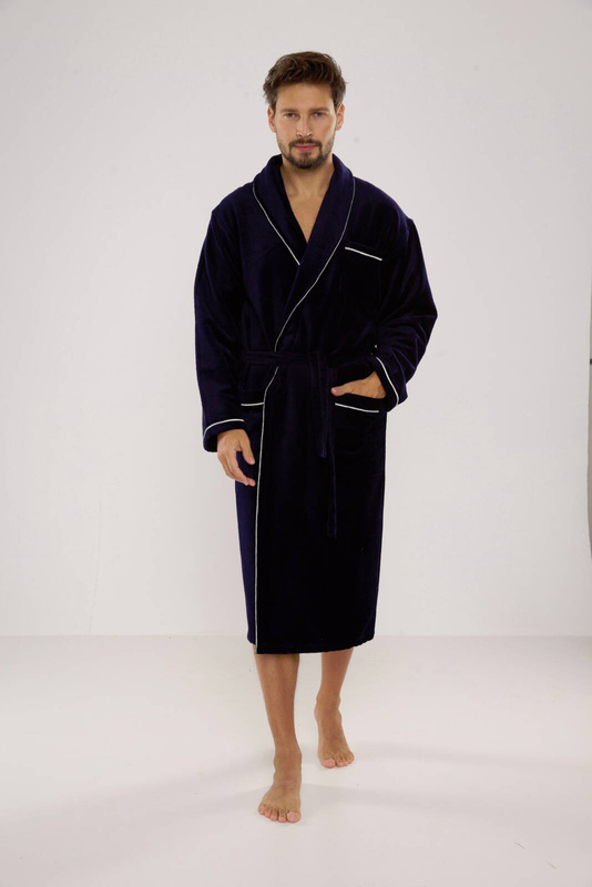 Elegancki granatowy szlafrok męski frotte De Lafense Manuele 735