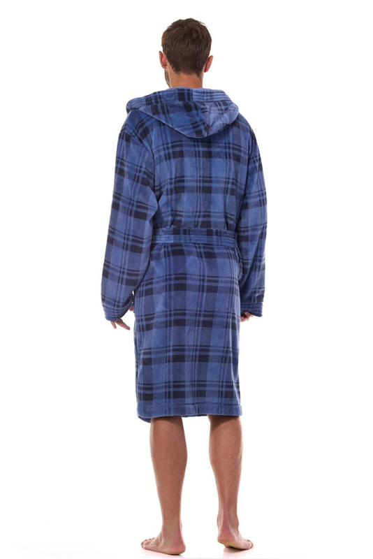 Męski szlafrok w kratę L&L 2457 PEDRO w kolorze navy