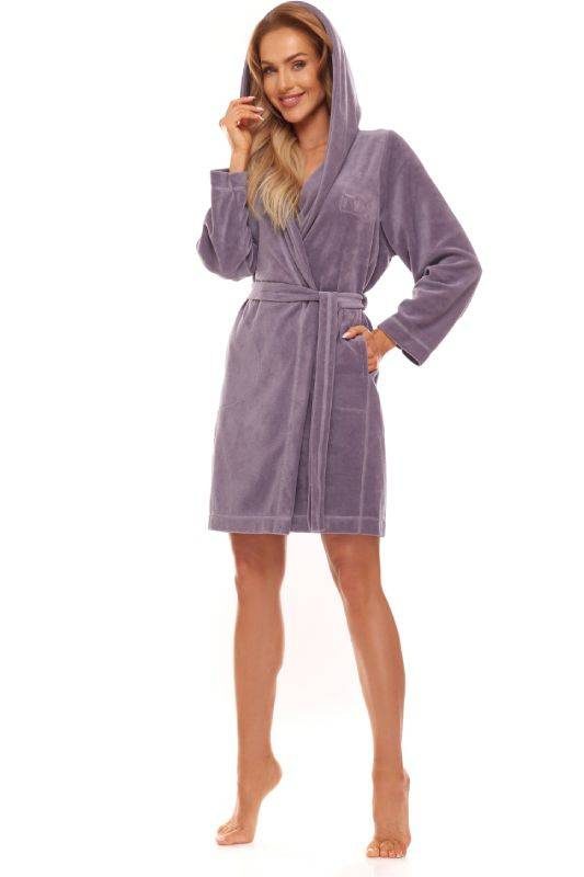 Krótki damski fioletowy szlafrok z kapturem L&L 2301 DAY