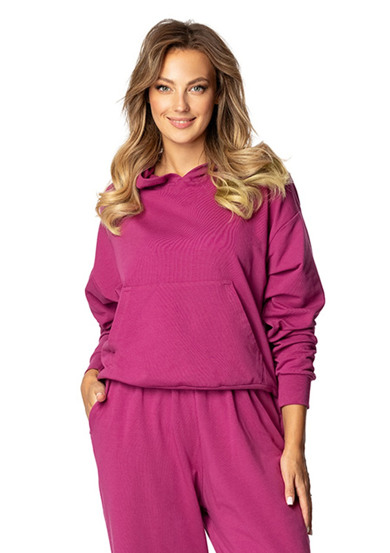 Modna bluza z kapturem DK-K-B8 - biały bawełna - Dkaren