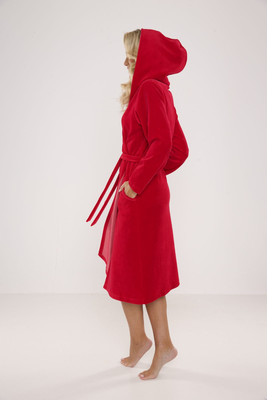 Długi welurowy szlafrok damski z kapturem De Lafense 664 Lydie