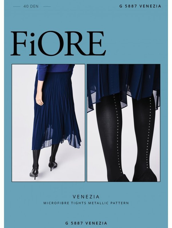 Czarne rajstopy ze szwem błyszczące kropki Fiore VENEZIA