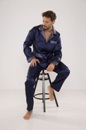 Elegancka satynowa piżama męska De Lafense 939 granatowa