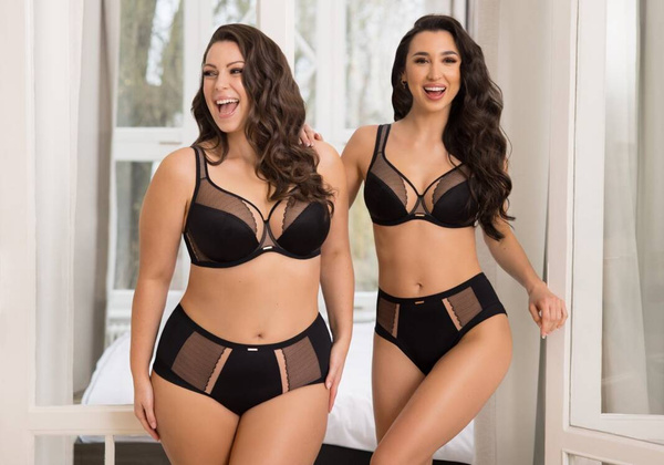 Miękki biustonosz z odciążającymi ramiączkami, w tonacji czarno beżowej Gorsenia K441/1 LUISSE