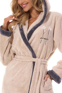 Długi szlafrok damski  z kapturem  L&L  2419 TESS Long  angora