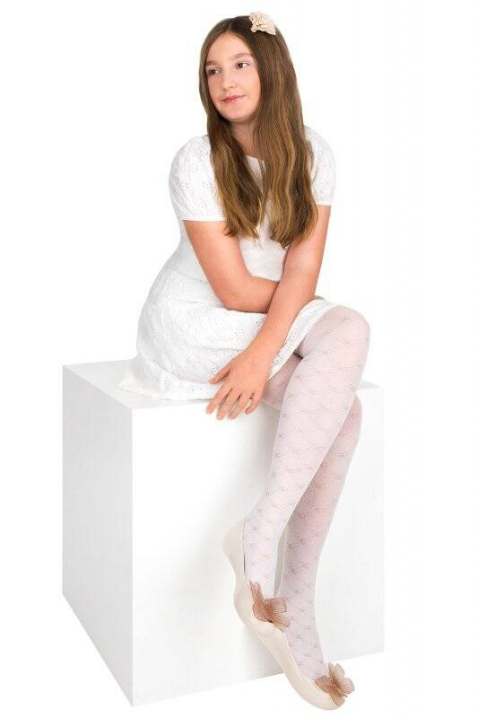 Rajstopy mikrofibra białe w kokardki Noviti RM011