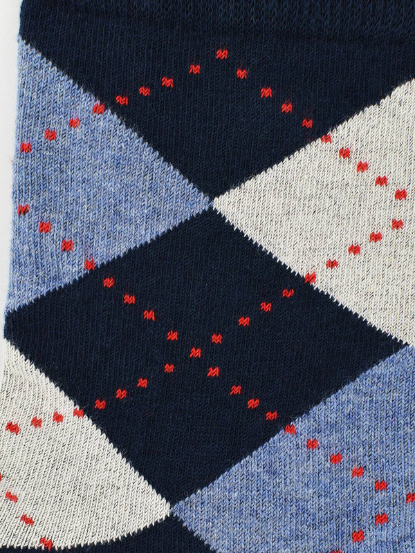 Męskie skarpetki bawełniane granat niebieska krata - Noviti SB101-M-04