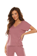 Luźna bluzka damska z dekoltem V De Lafense Vendy 774 w kolorze jagodowym