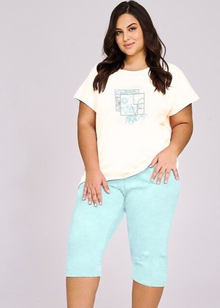 Bawełniana piżama Taro Isla 3413 S-3XL w kolorze ecru i miętowym