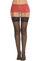 Ozdobny czerwony pas do pończoch De Lafense 945 - Babette z szeroką koronką 