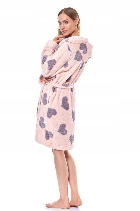 Puchaty różowy szlafrok w fioletowe serduszka L&L KOLA serca/roz/fiol