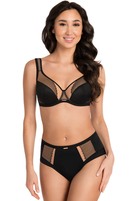 Miękki biustonosz z odciążającymi ramiączkami, w tonacji czarno beżowej Gorsenia K441/1 LUISSE