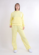 Komplet sportowy bluza z kapturem i "kangurką" oraz szerokie spodnie Dk-k-b8 - żółty bawełna - Dkaren