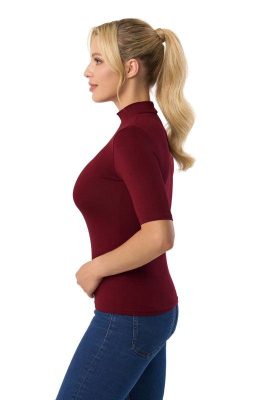 Bluzka damska z krótkim rękawem i półgolfem Babell LAYLA BORDO