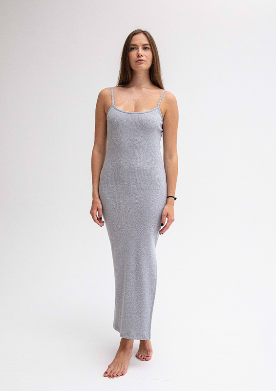 Dopasowana sukienka DK-K-P7 - szary bawełna prążki - Dkaren