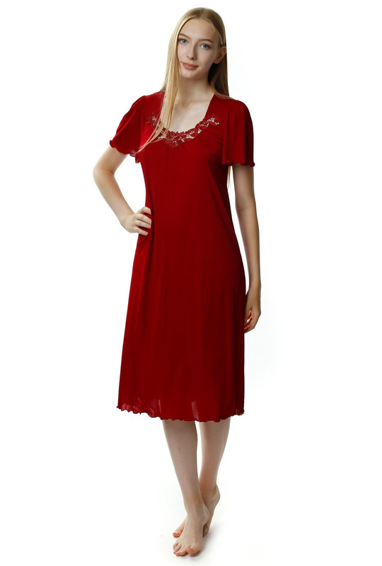 Burgundowa koszula nocna Beatriz za kolano - Mewa 4112
