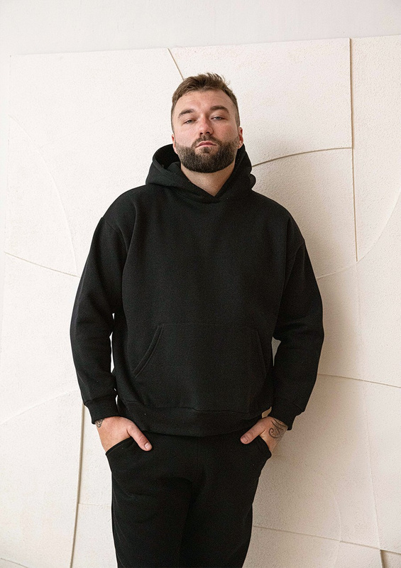 Wygodny dres męski Dk-k-b14 czarny bawełna gruba - Dkaren