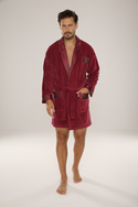 BAWEŁNIANY, elegancki szlafrok męski burgund De Lafense Noble- 866 z satynowym wykończeniem
