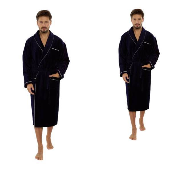 Elegancki granatowy szlafrok męski frotte De Lafense Manuele 735