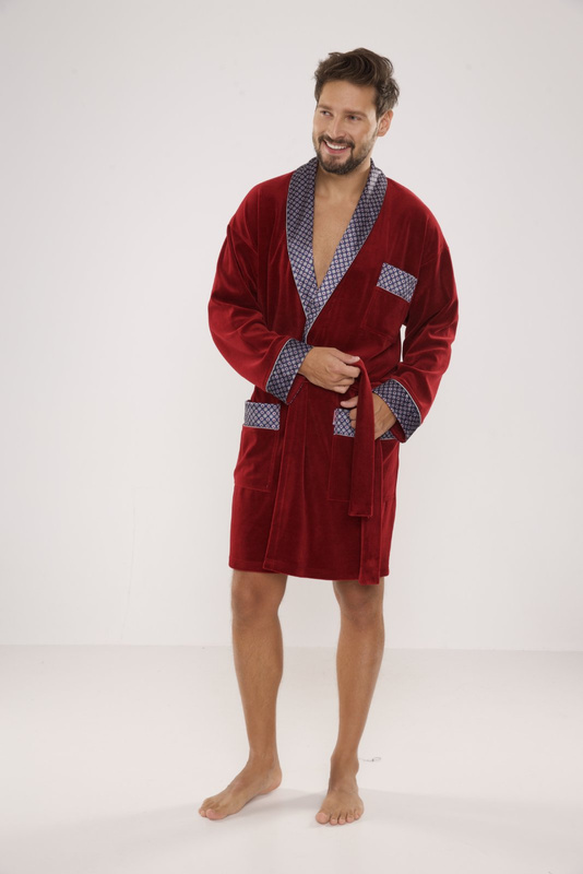 Welurowy, elegancki szlafrok męski De Lafense - 772 z satynowym wykończeniem