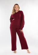 Komplet sportowy bluza z kapturem i "kangurką" oraz szerokie spodnie Dk-k-b8 - bordo bawełna - Dkaren