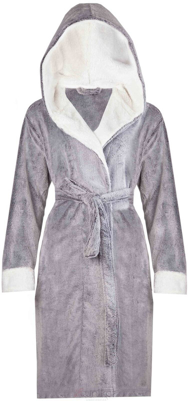 Ciepły szary szlafrok frotte z kapturem Unikat Sharon