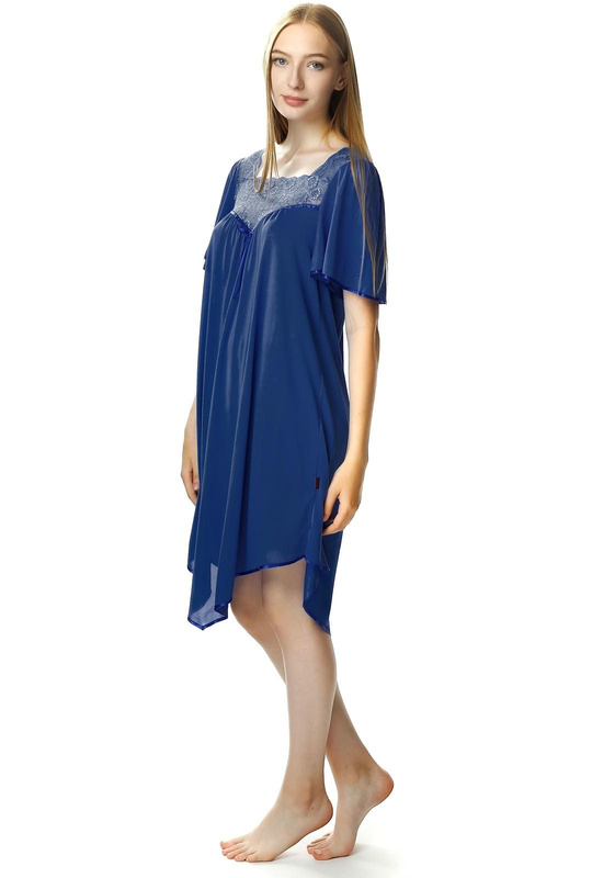 Damska koszula nocna Józefina symetryczne wycięcie 0388 granatowy - Mewa