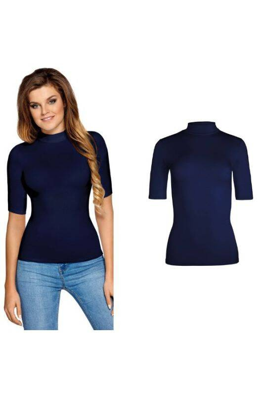 Bluzka damska z krótkim rękawem i półgolfem Babell LAYLA Granat